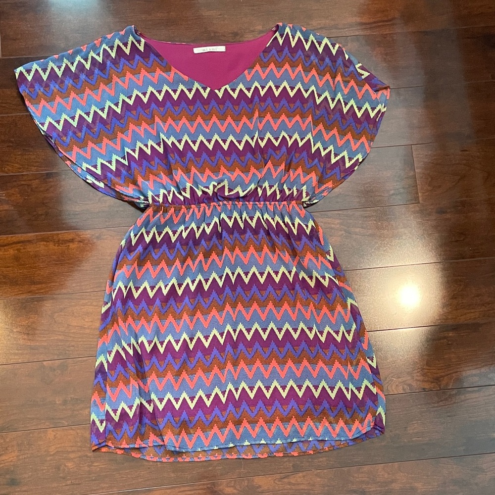 Miami Pink and Purple Flutter Sleeve V-Neck Sundress